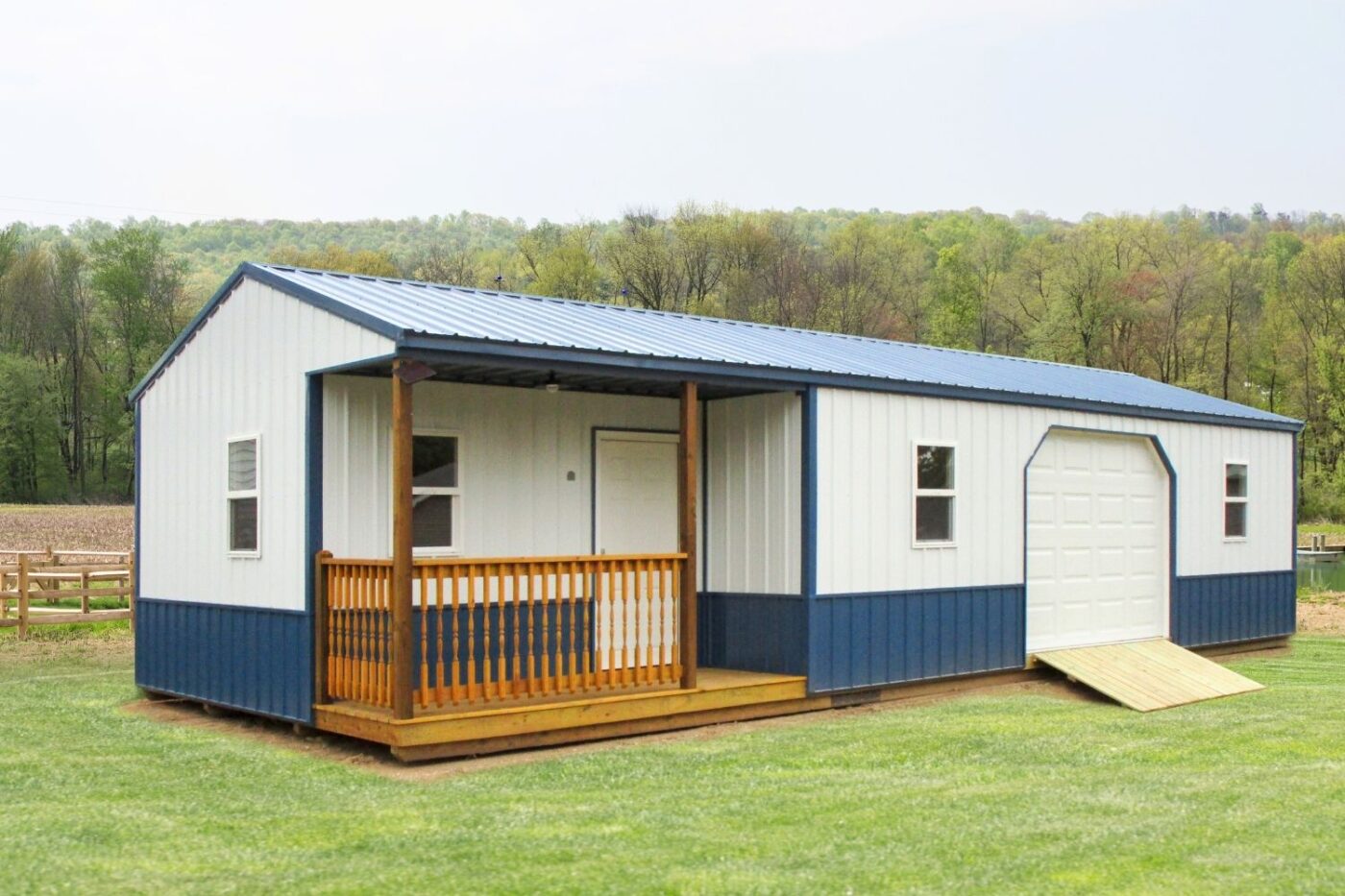 white and blue cabin small affordable homes